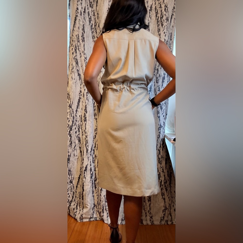Sleeveless Beige Belted Dress - Picture 4 of 6